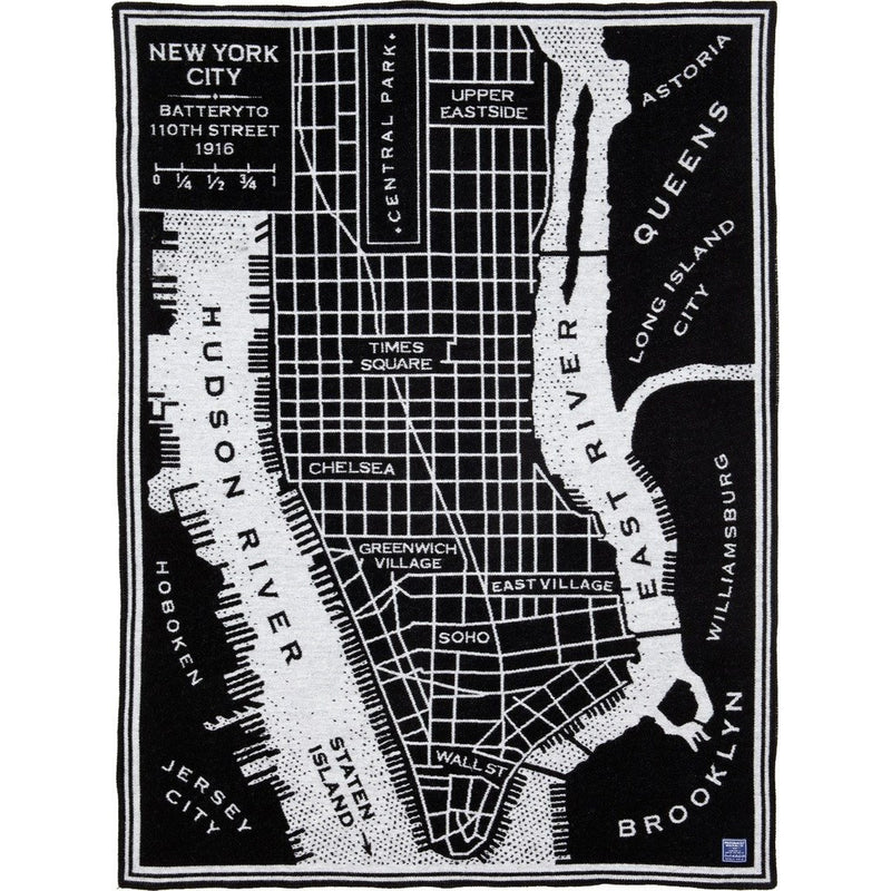 Faribault New York Map Wool Throw | Black 12271 50x65