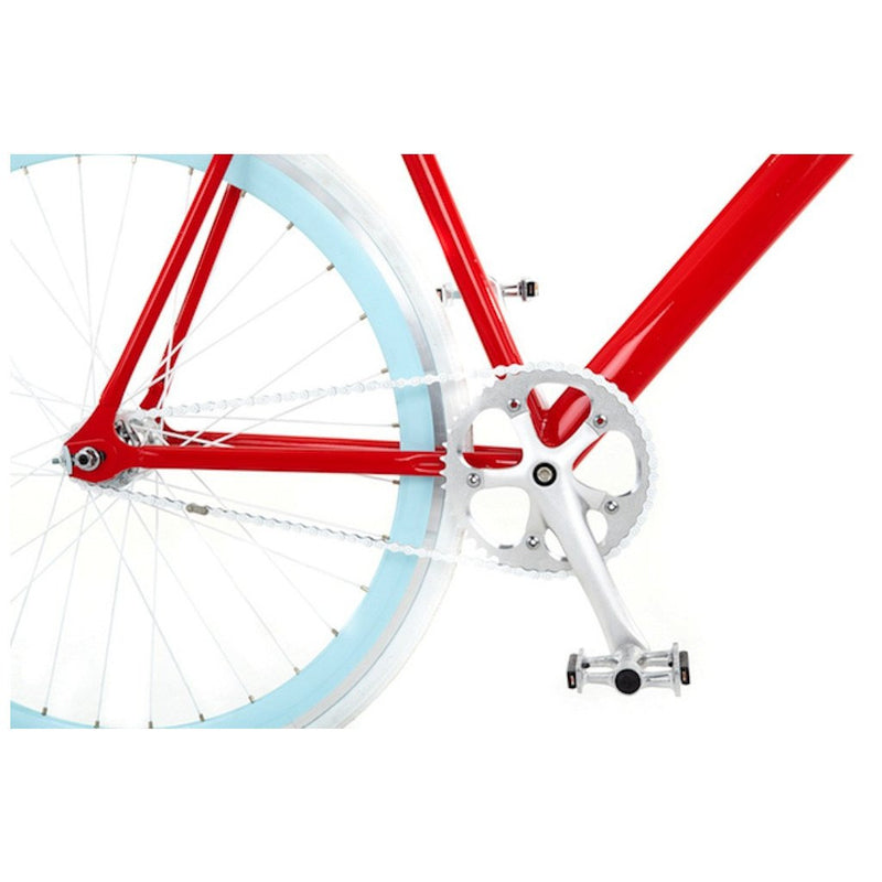 Sole Bicycles OFW Fixed Single Speed Bike | Candy Apple Red Frame/Baby Blue Rims Sole 035-55