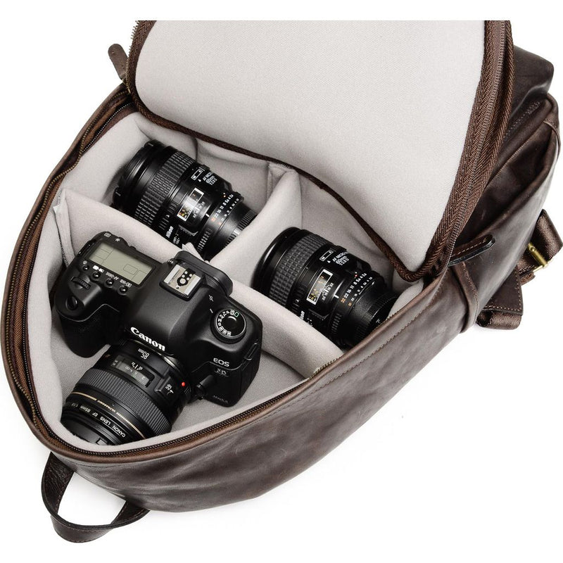 dark truffle leather backpack ONA Clifton Camera Backpack