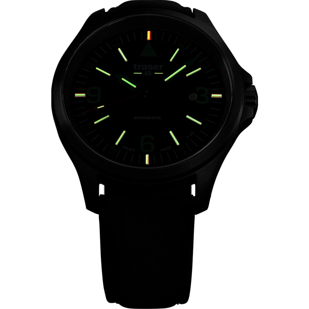 traser H3 Black P67 Officer Pro Automatic Watch with Leather Strap
