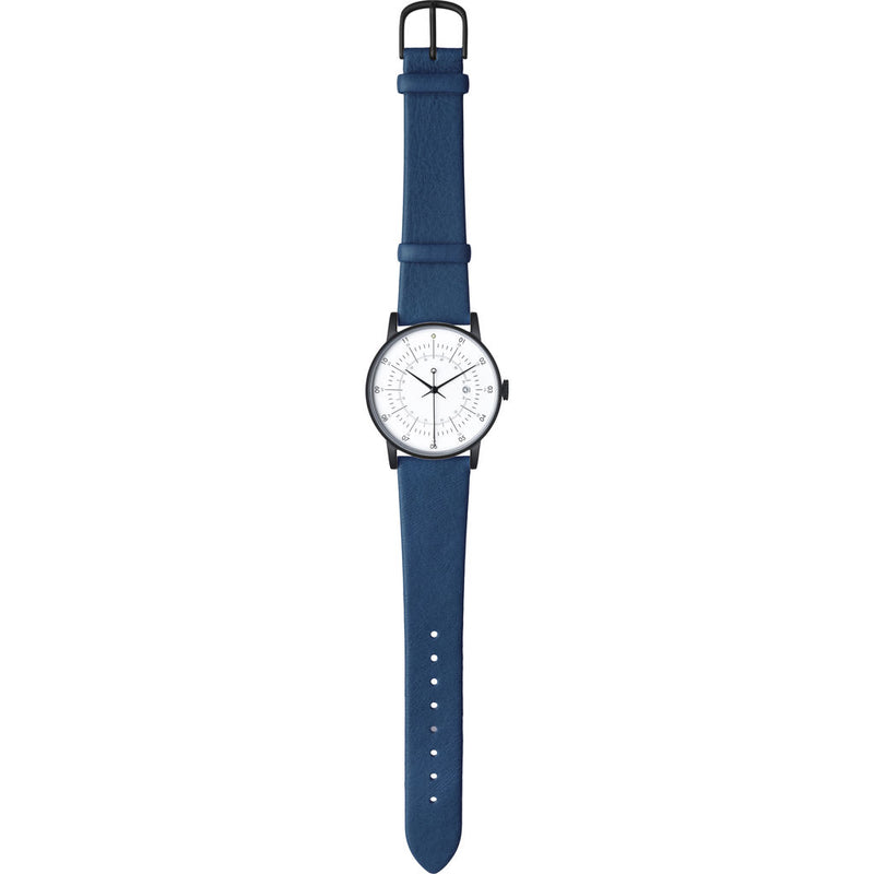 squarestreet SQ38 Plano Matte Black Stainless Steel Watch | Eggshell White/SWEDISH Blue Reindeer Leather  SQ38 PS-29