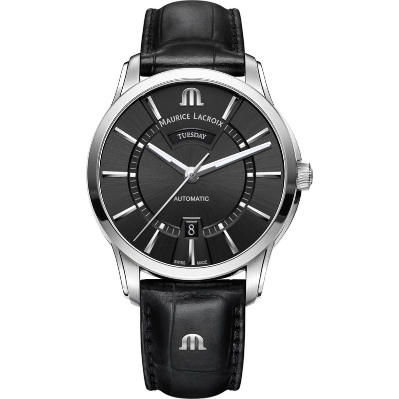 Maurice Lacroix Pontos Day Date 41mm Watch | Black/Black Leather PT6358-SS001-330-1