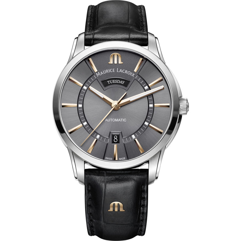 Maurice Lacroix Pontos Day Date 41mm Watch | Anthracite/Black Leather PT6358-SS001-331-1