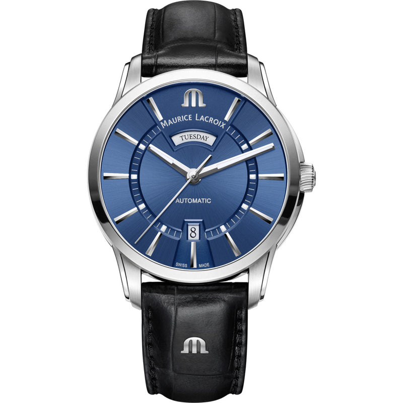 Maurice Lacroix Pontos Day Date 41mm Watch | Blue/Black Leather PT6358-SS001-430-1