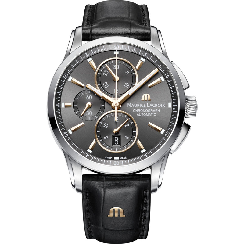 Maurice Lacroix Pontos Chronograph 43mm Watch | Anthracite/Black Leather PT6388-SS001-331-1