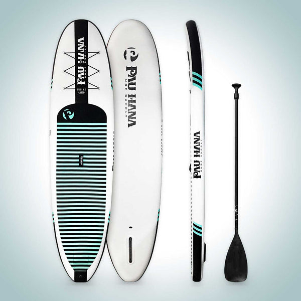 Pau Hana Big EZ Hawaiian Air 11' Inflatable Paddle Board | White/Black/Teal