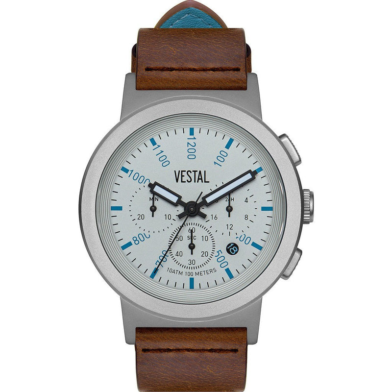 Vestal Retrofocus Chrono Watch | Brown/Silver/White/Italian Leather SLRCL004