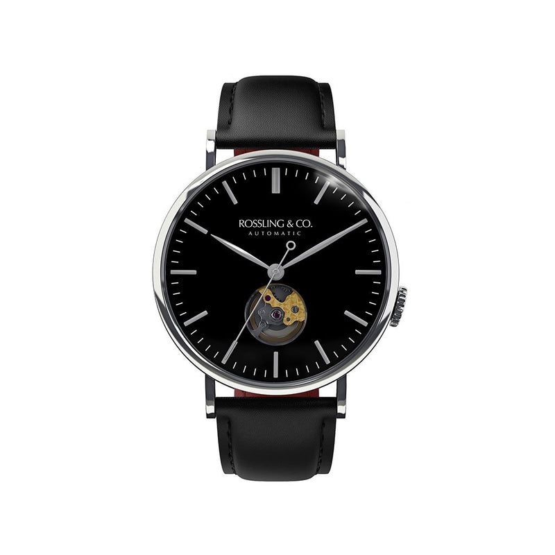 Rossling & Co. Metropolitan 40mm Automatic Watch | Black Open-Heart 