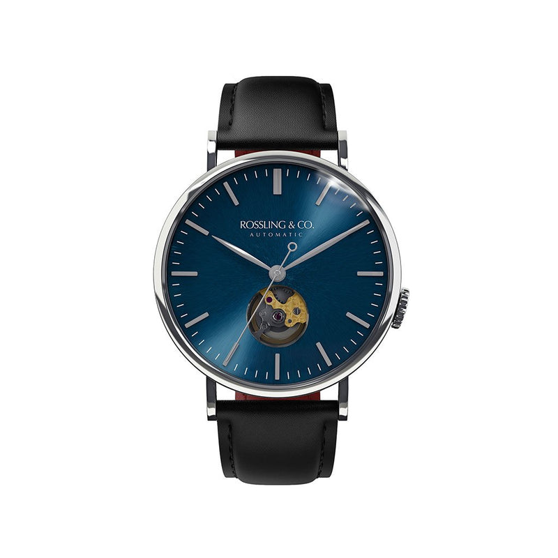 Rossling & Co. Metropolitan 40mm Automatic Watch | Blue Open-Heart 