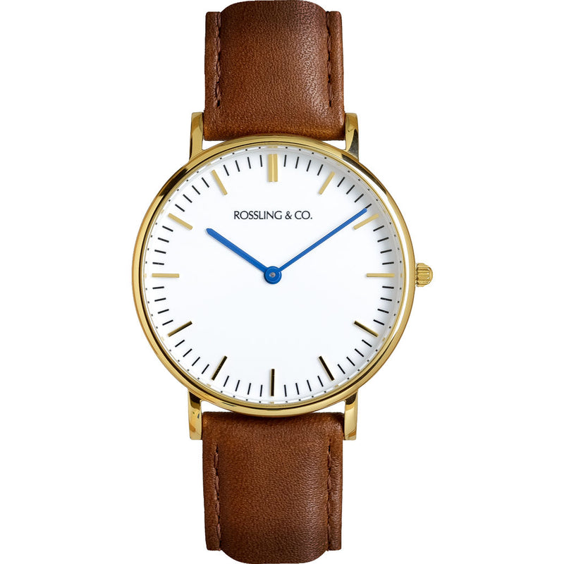 Rossling & Co. Classic 36mm Westhill Watch | Gold/White/Brown- RO-005-003