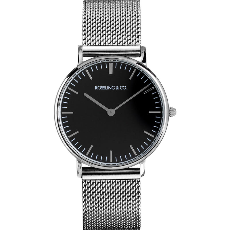 Rossling & Co. Classic 36mm Silver Mesh Watch | Silver/Black/Silver- RO-005-005