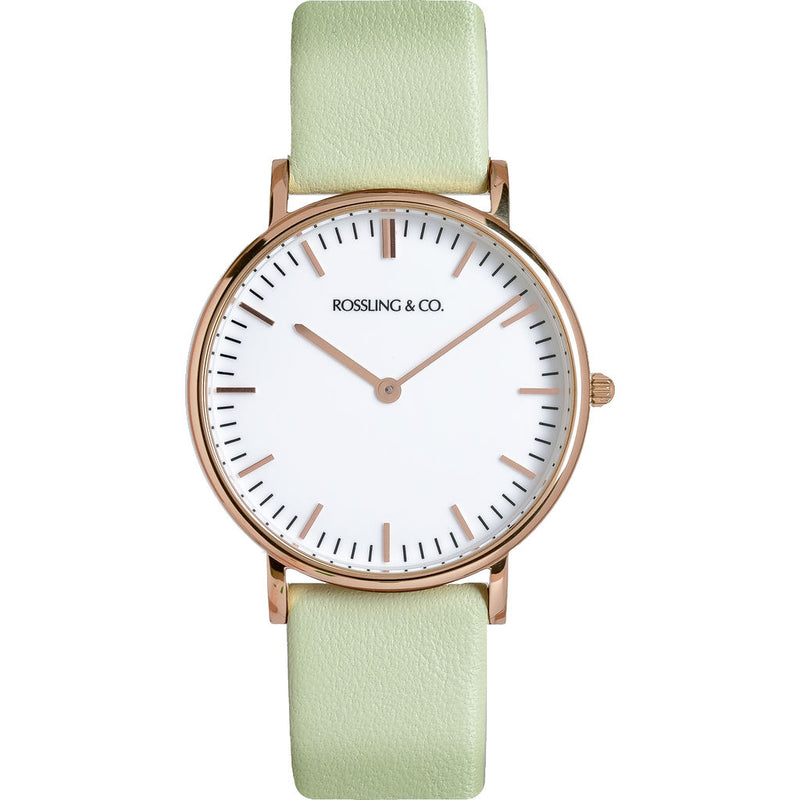 Rossling & Co. Classic 36mm Pistachio Watch | Rose Gold/White/Light green- RO-005-008