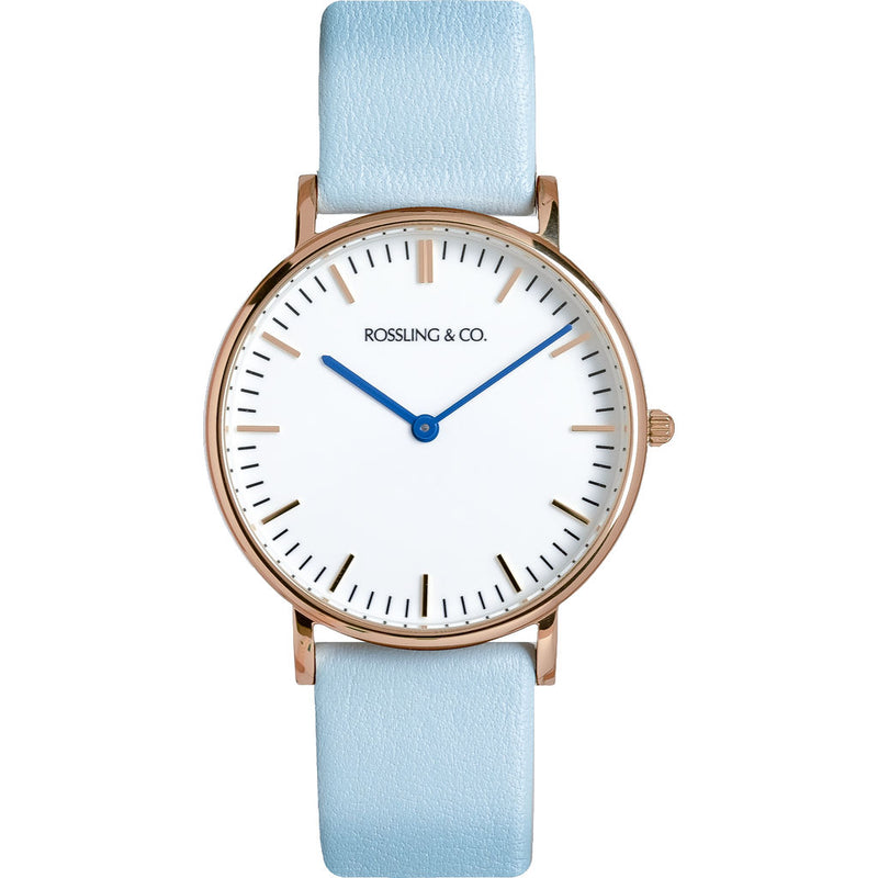 Rossling & Co. Classic 36mm Blue Watch | Rose Gold/White/Light blue- RO-005-010