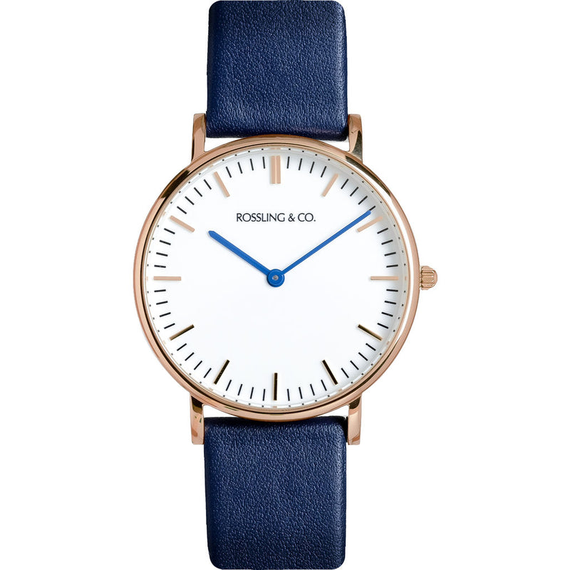 Rossling & Co. Classic 36mm Navy Watch | Rose Gold/White/Navy- RO-005-011