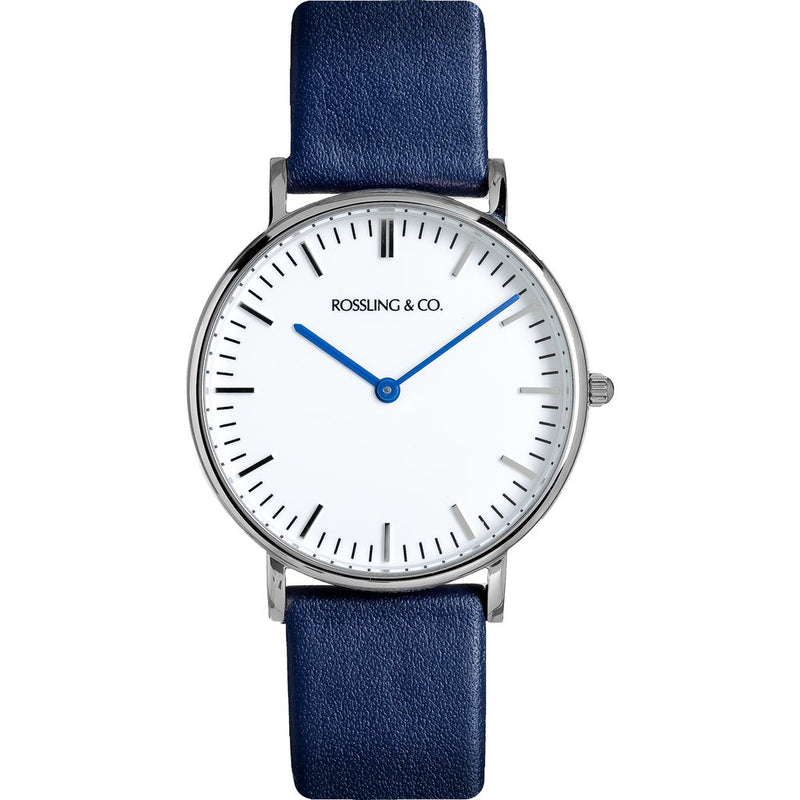 Rossling & Co. Classic 36mm Navy Watch | Silver/White/Navy- RO-005-012