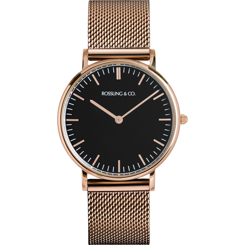 Rossling & Co. Classic 36mm Gold Mesh Watch | Rose Gold/Black/Rose gold- RO-005-016
