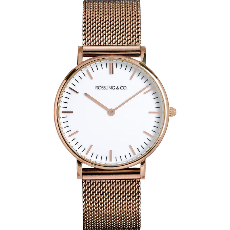 Rossling & Co. Classic 36mm Gold Mesh Watch | Rose Gold/White/Rose gold- RO-005-017
