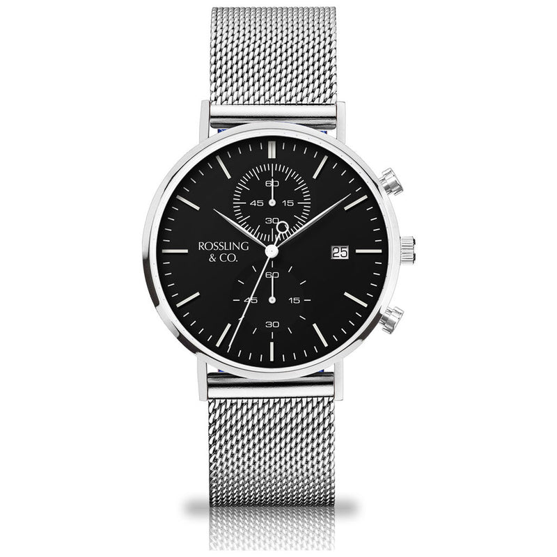 Rossling & Co. Regatta Mesh Stainless Steel Chronograph Watch | Silver/Black