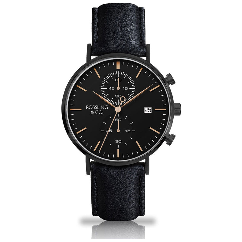 Rossling & Co. Regatta Rogart Leather Chronograph Watch | Black