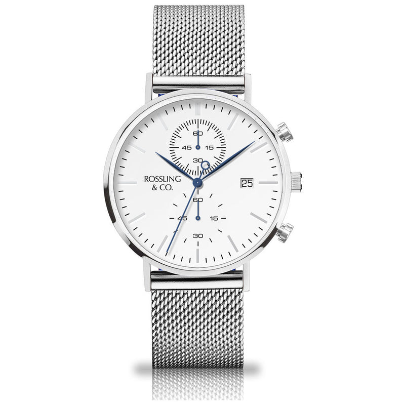 Rossling & Co. Regatta Mesh Stainless Steel Watch | Silver/White