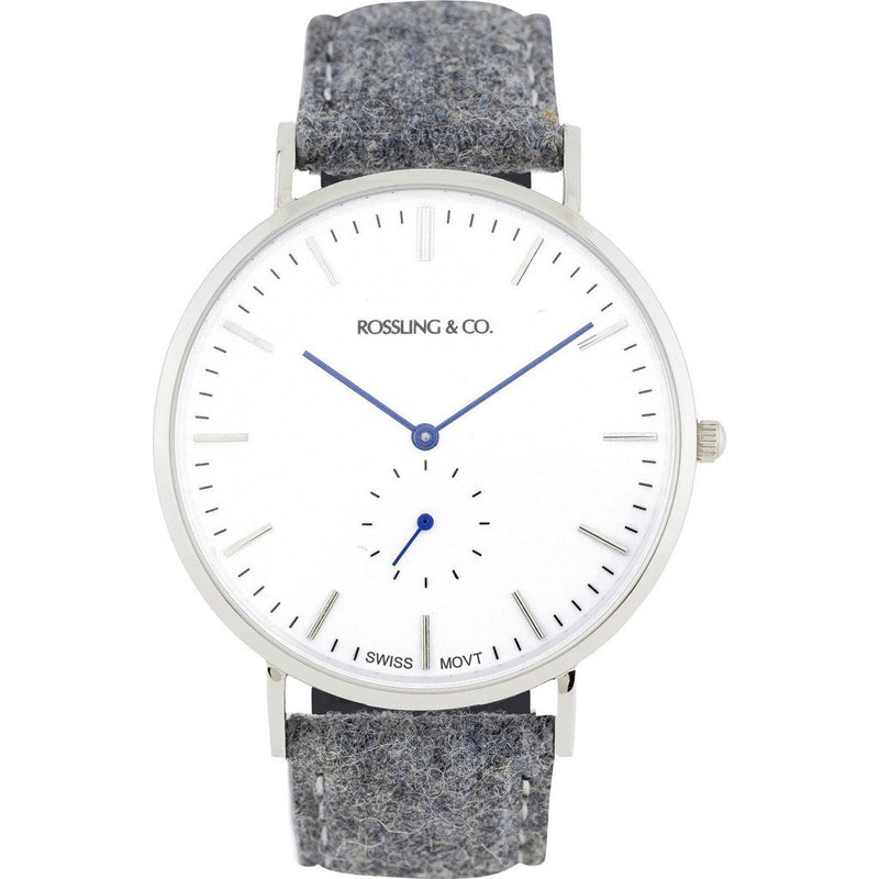 Rossling & Co. Classic 40mm Stirling Watch | Silver/White/Blue RO-001-002