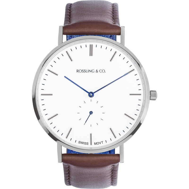 Rossling & Co. Classic 40mm Westhill Watch | Silver/White/Blue RO-001-005