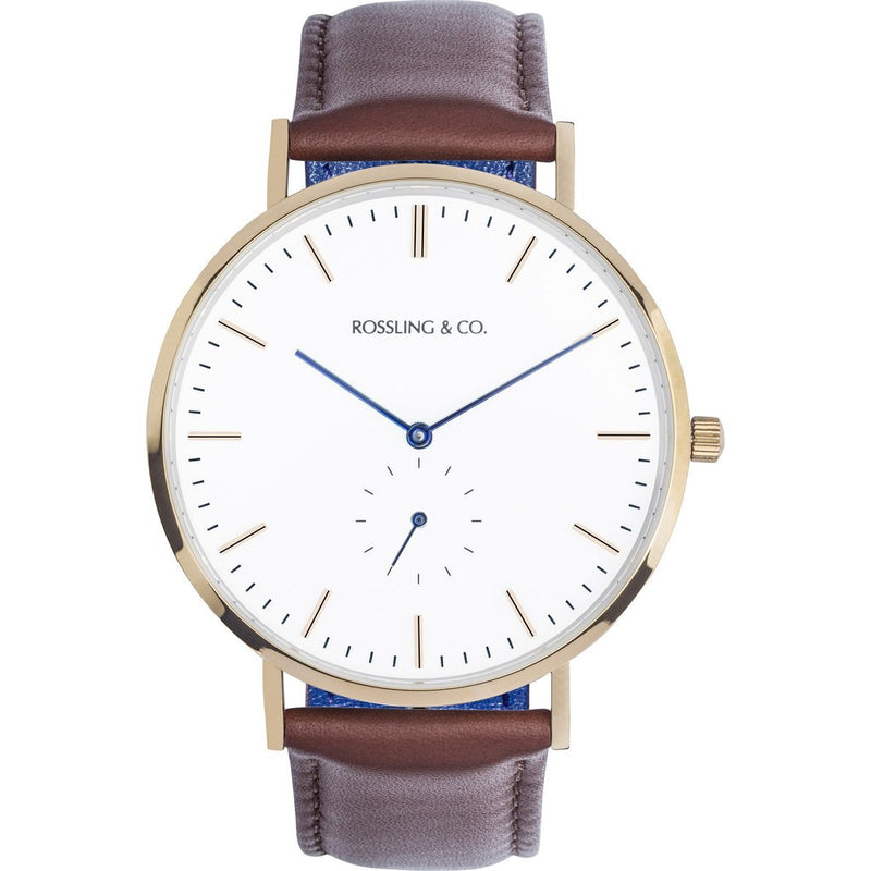 Rossling & Co. Classic 40mm Westhill Watch | Gold/White/Blue RO-001-015