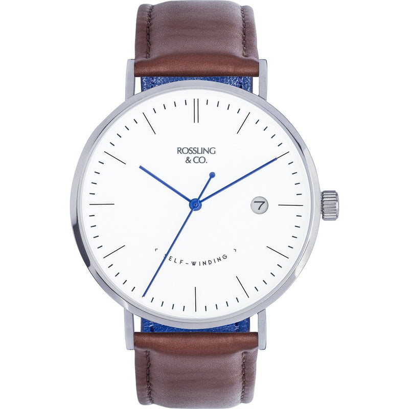 Rossling & Co. Classic Automatic Westhill Watch | Silver/White/Blue RO-002-005