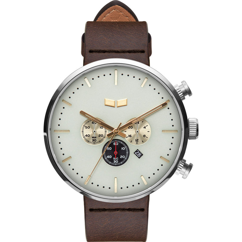 Vestal Roosevelt Chrono Italian Leather Watch | Dark Brown/Silver/Marine-Gold