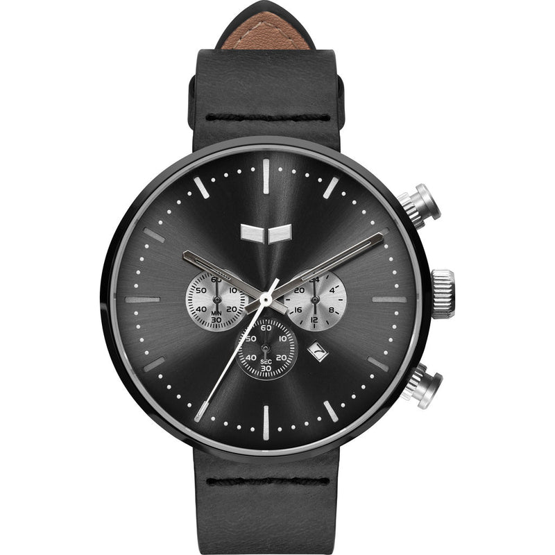 Vestal Roosevelt Chrono Italian Leather Watch | Black/Gun-Silver