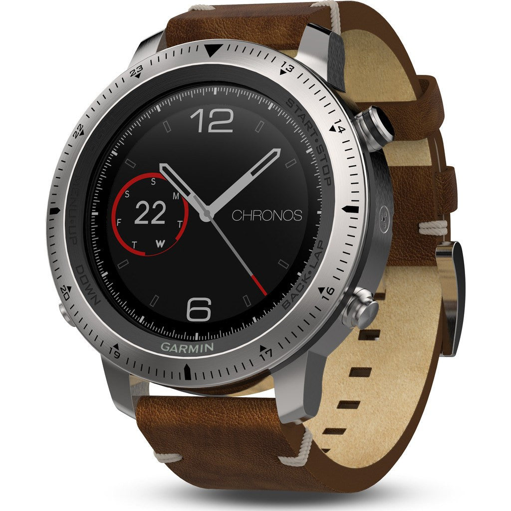 Garmin Fenix Chronos Multi-Sport GPS Watch Silver/Leather 010-01957-00 ...