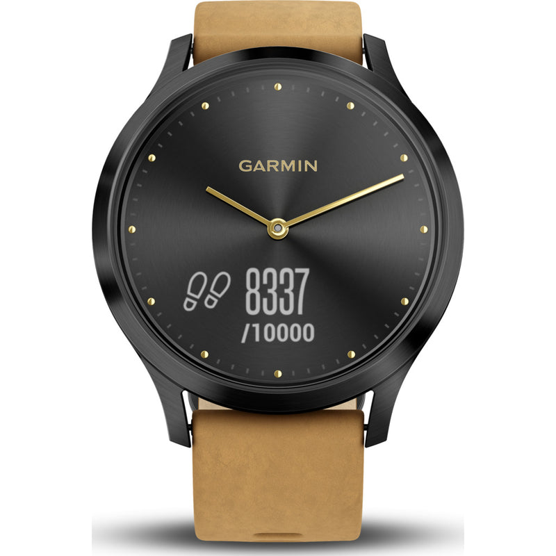 Garmin Vivomove HR Premium Watch | Onyx Black/Stainless Steel/Tan Suede