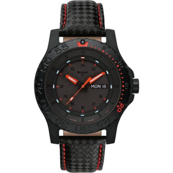 traser H3 Red Combat Watch | Leather Red Stitch Strap 105502