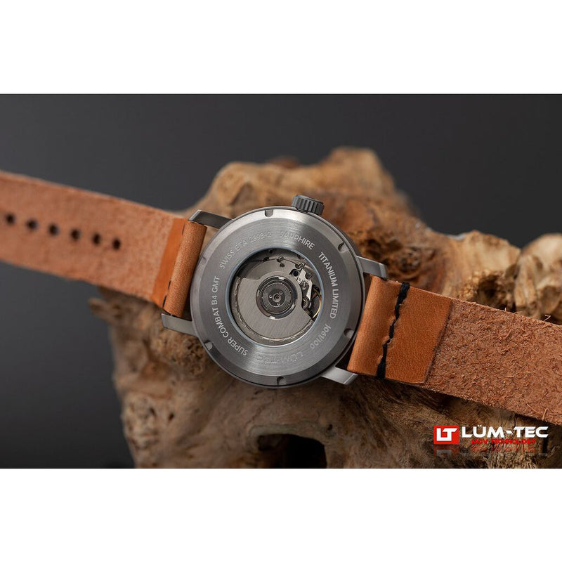 Lum-Tec Super Combat B4 GMT Watch | Brown Leather w/ Black Nylon Strap