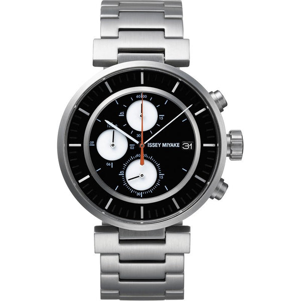 Issey Miyake W Black Chronograph Watch | Silver Steel SILAY001