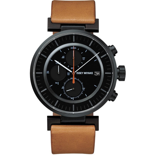 Issey Miyake W Black Chronograph Watch | Natural Leather SILAY006