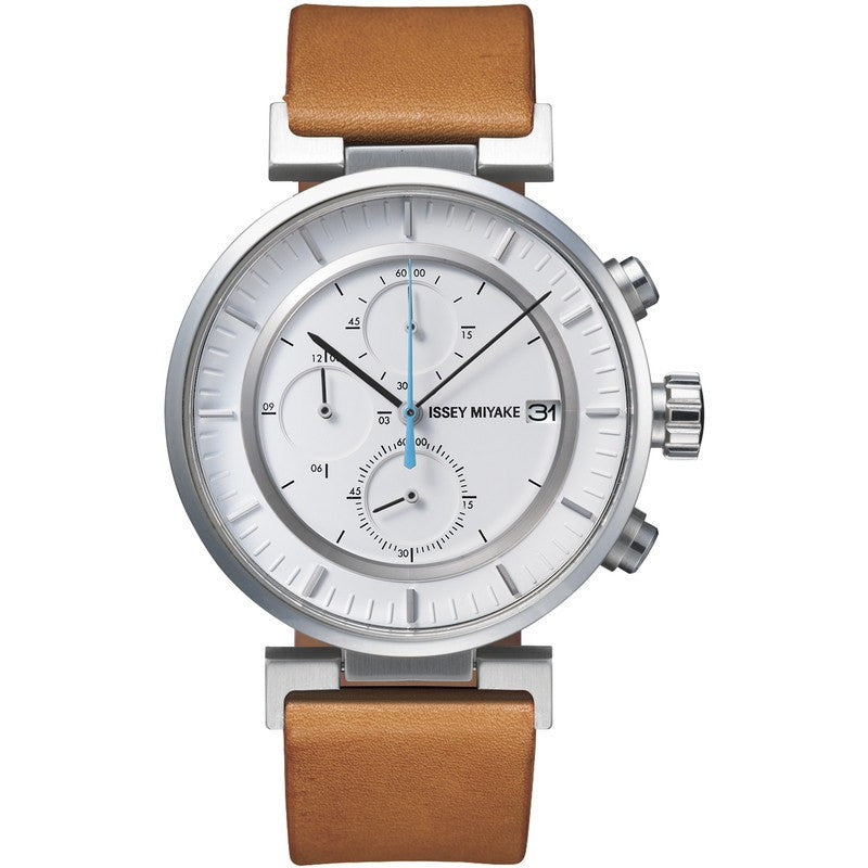 Issey Miyake W White Chronograph Watch | Natural Leather SILAY008