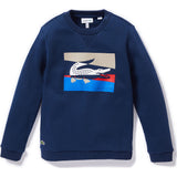 Lacote Boy's Crew Neck Colorblock Lettering Fleece Sweatshirt | Navy Blue
