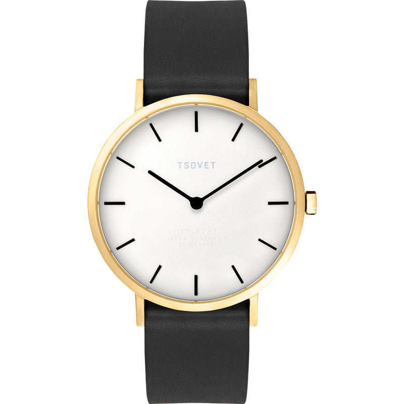 Tsovet SVT-SL37 Gold & White Watch | Black Leather SL441510-03