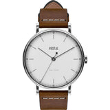 Vestal The Sophisticate Watch | Brown/Silver/White/Italian Leather/Swiss Jewel Movement SPH3L02
