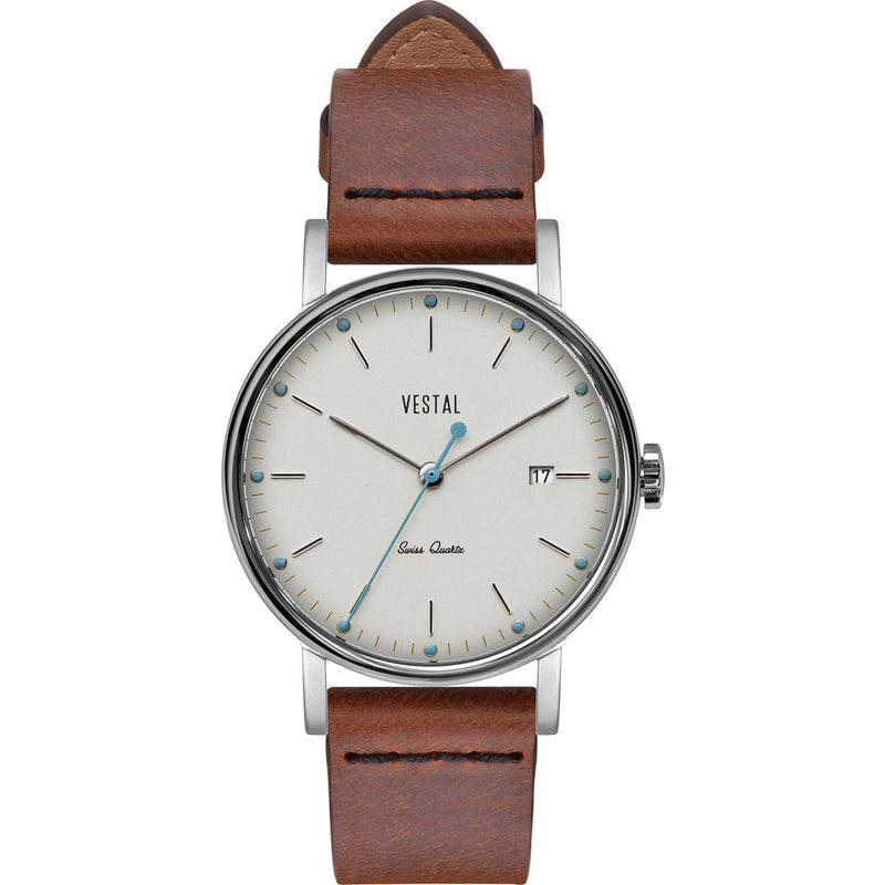Vestal The Sophisticate 36 Italian Leather Watch | Cordovan/Silver/White-Blue
