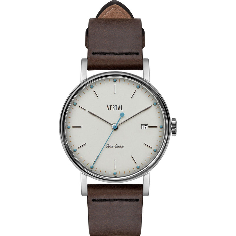 Vestal The Sophisticate 36 Italian Leather Watch | Dark Brown/Silver/White-Blue