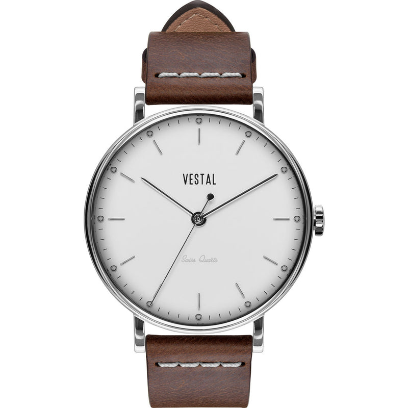 Vestal The Sophisticate Italian Leather Watch | Light Brown/Silver/White