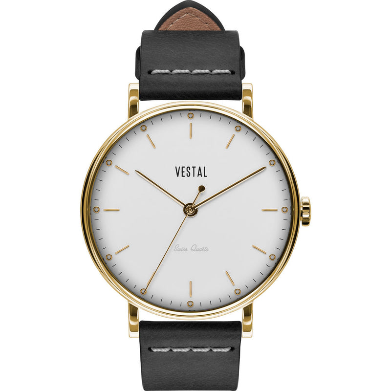 Vestal The Sophisticate Italian Leather Watch | Black/Gold/White
