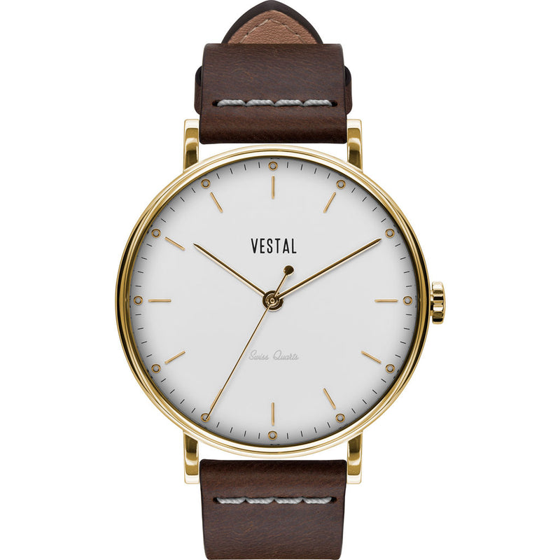 Vestal The Sophisticate Italian Leather Watch | Dark Brown/Gold/White