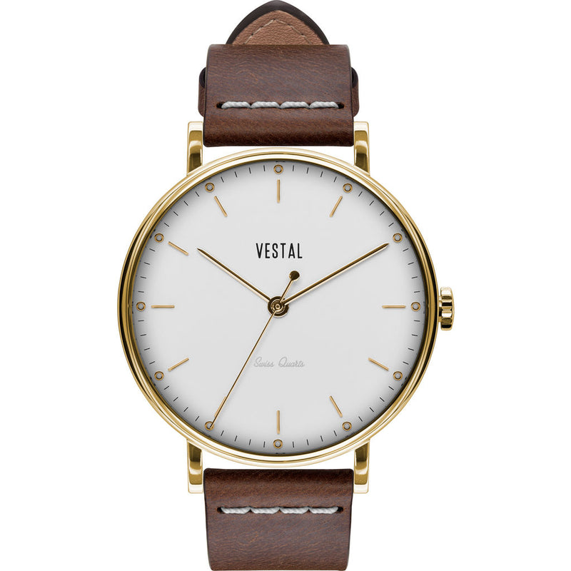 Vestal The Sophisticate Italian Leather Watch | Light Brown/Gold/White