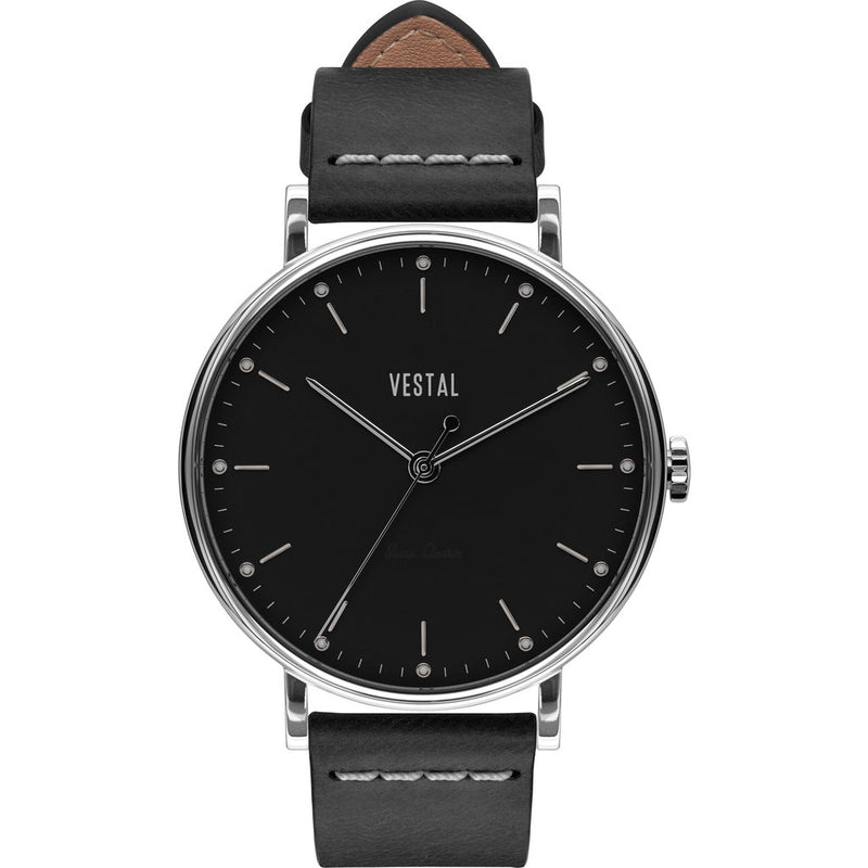 Vestal The Sophisticate Italian Leather Watch | Black/Silver/Black