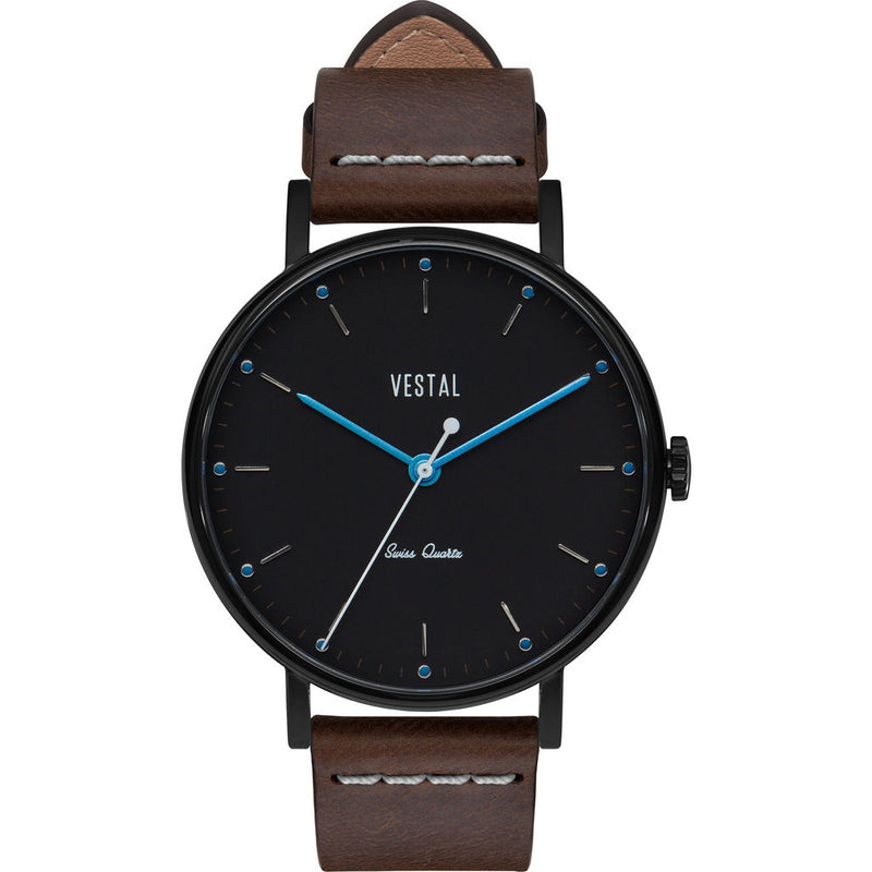 Vestal The Sophisticate Italian Leather Watch | Dark Brown/Black/Blue Accent