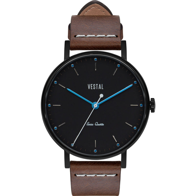 Vestal The Sophisticate Italian Leather Watch | Light Brown/Black/Blue Accent