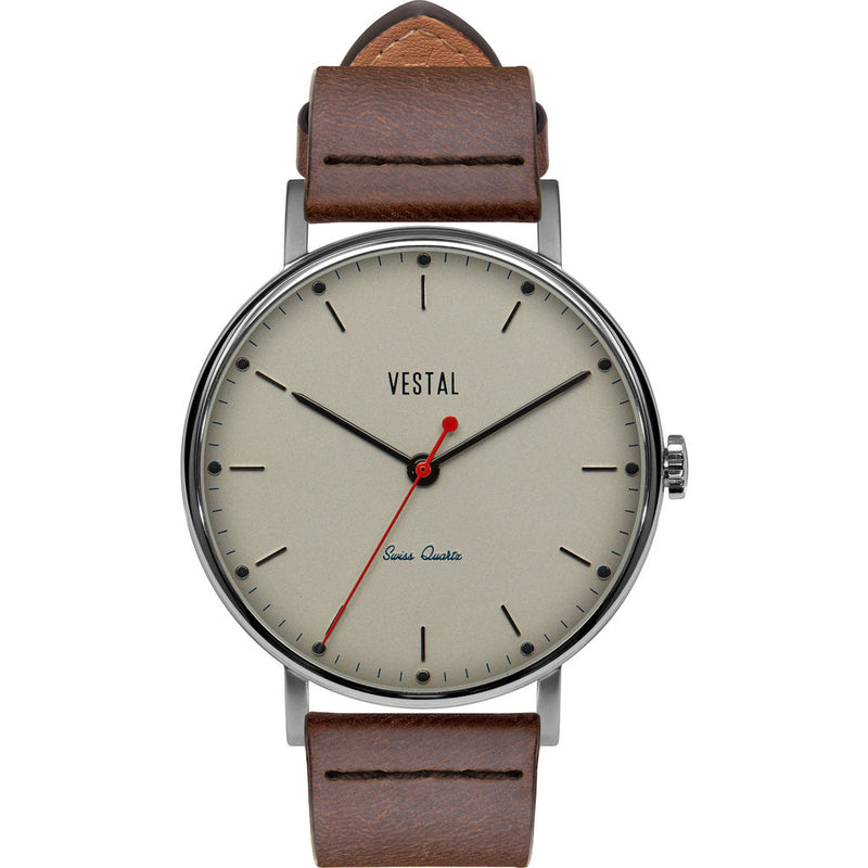 Vestal The Sophisticate Italian Leather Watch | Brown/Silver/Metallic White